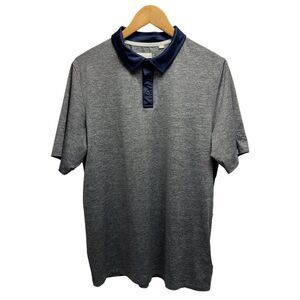 KJUS Men's Size Medium Golf Polo Shirt Gray/Blue Polyester Club Logo Stretch euc